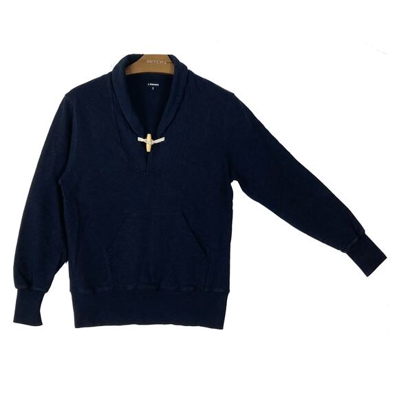 NWOT J PETERMAN Sweater Men S Black Shawl Neck Wooden Button Pocket Cotton